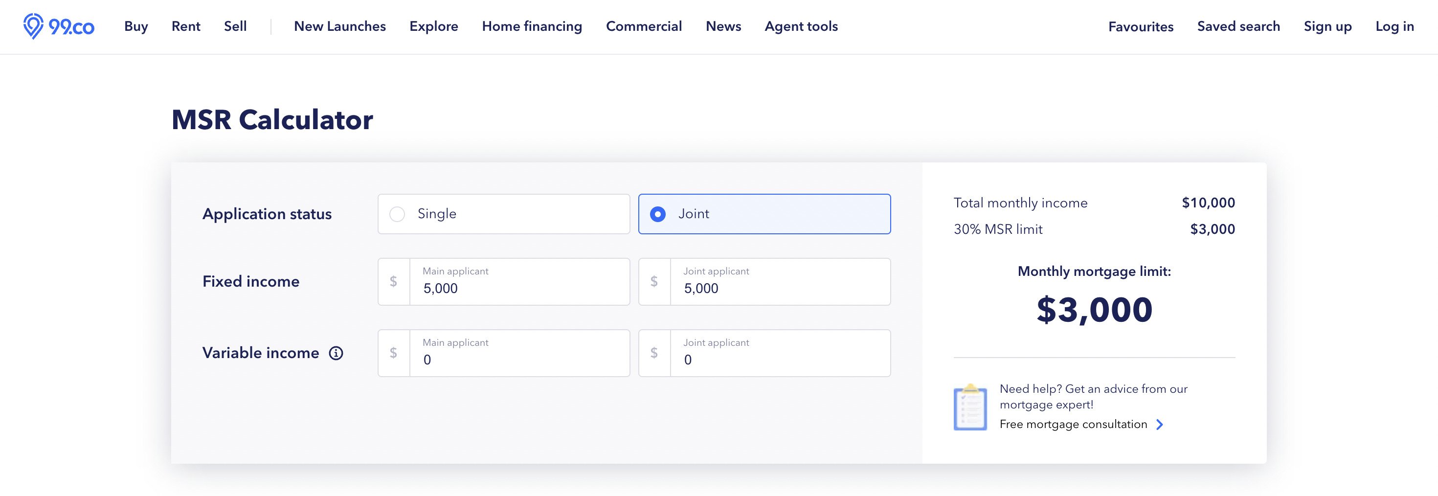 99.co MSR calculator