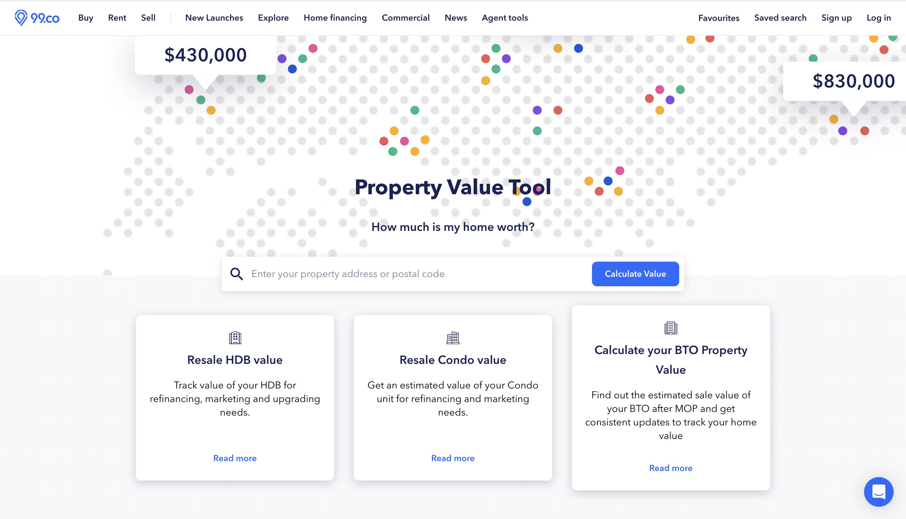 99.co property value tool page