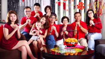 Asian,Three,Generations,Celebrating,Chinese,New,Year.,Chinese,Characters,In