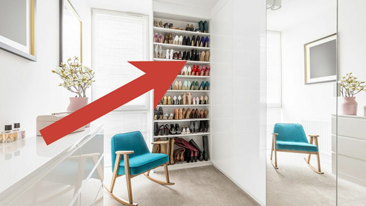 walk in closet with shoes