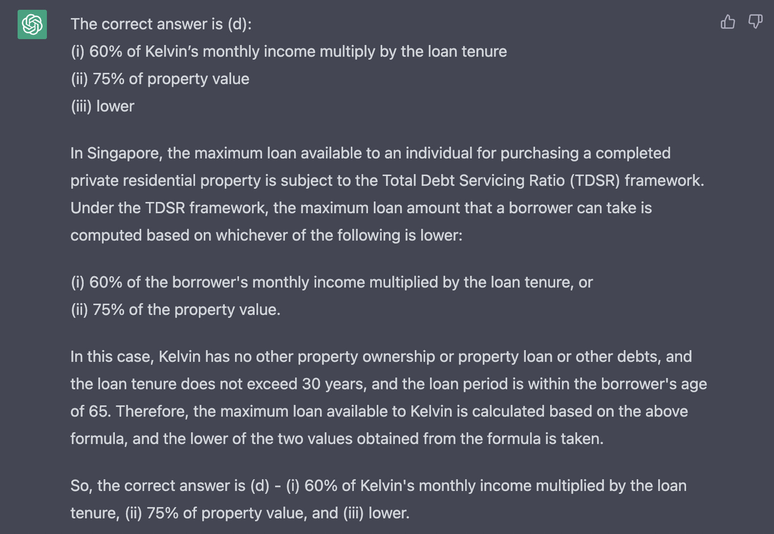 chatgpt answer on RES question about TDSR