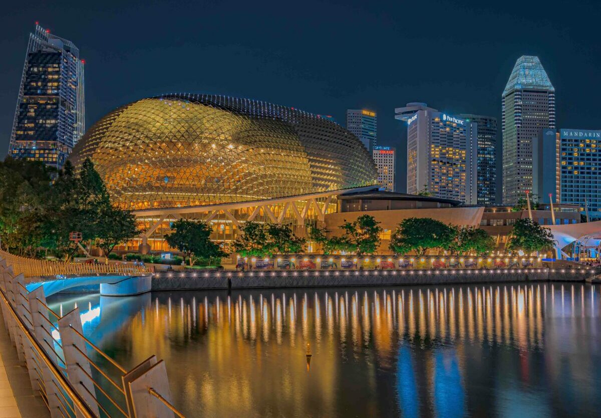 Esplanade Singapore skyline at night