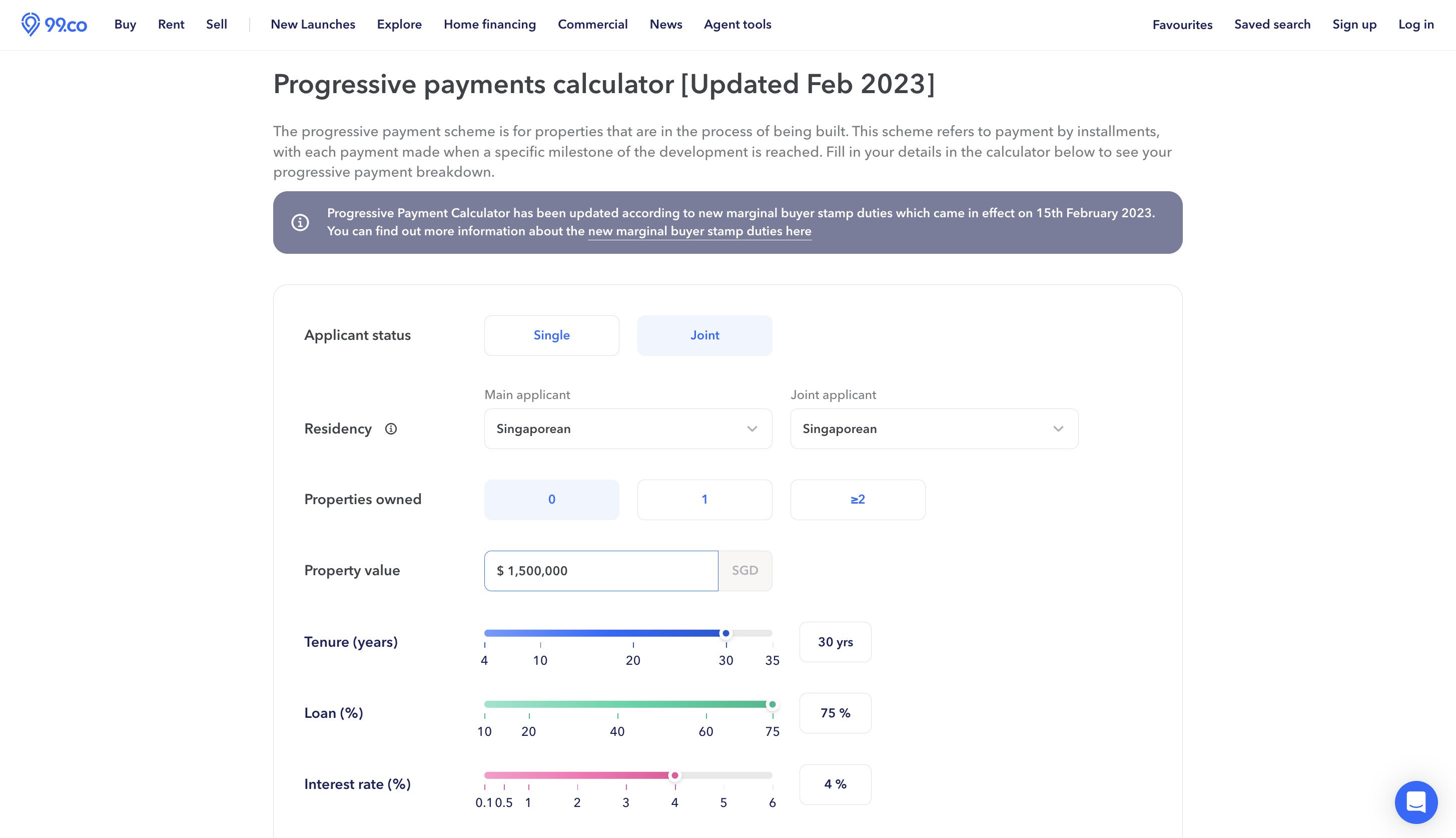99.co progressive payment scheme calculator