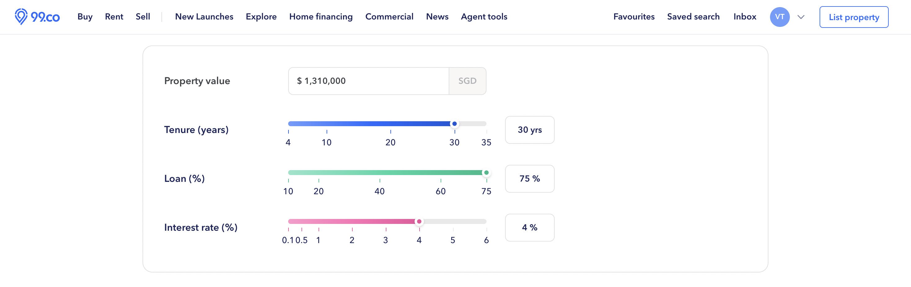 calculate loan for new ec with 99.co mortgage calculator