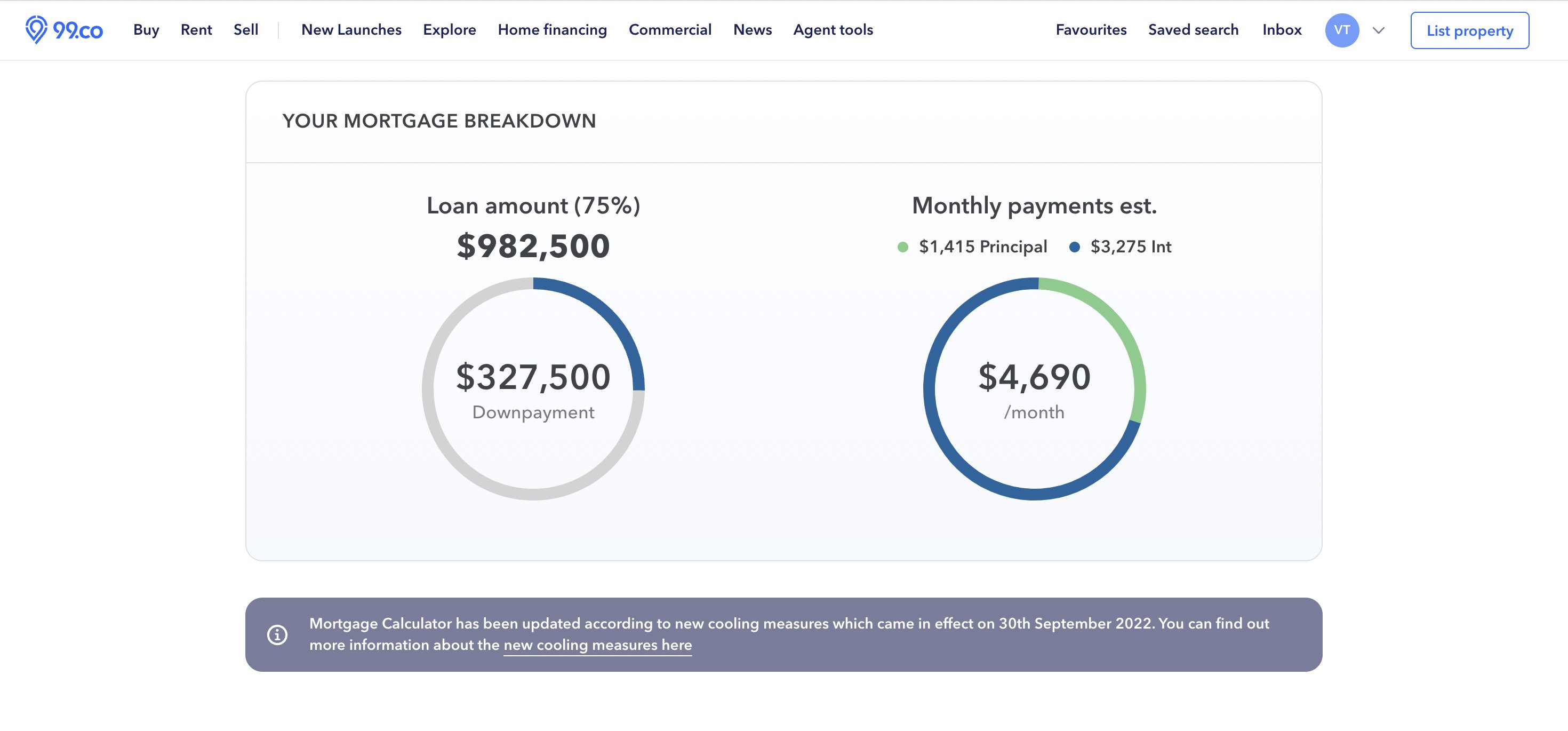 calculate loan for new ec with 99.co mortgage calculator