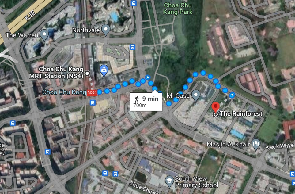 distance from the rainforest ec to choa chu kang mrt