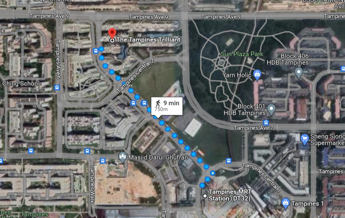 tampines trilliant ec distance to tampines mrt