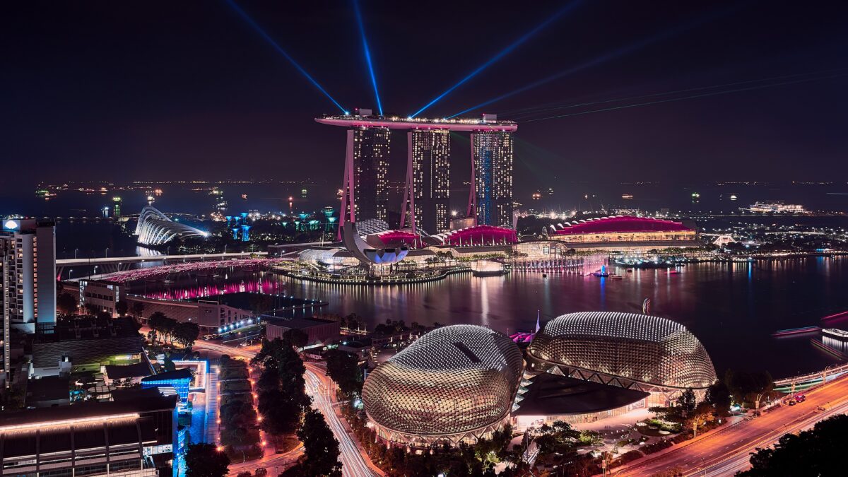 A bird's eye view of Singapore's cityscape at night