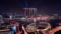 A bird's eye view of Singapore's cityscape at night