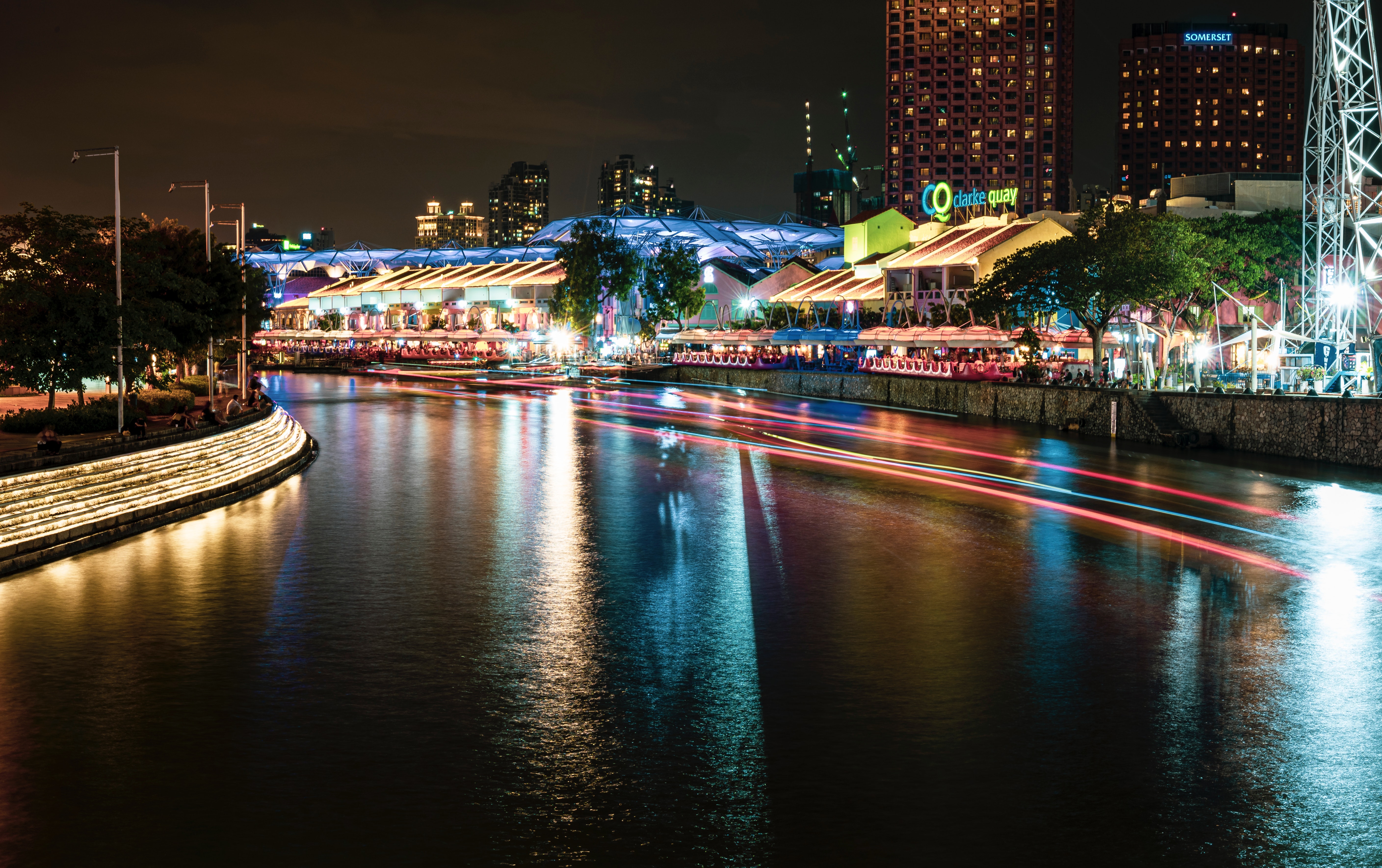 Clarke Quay River alight colourful lights