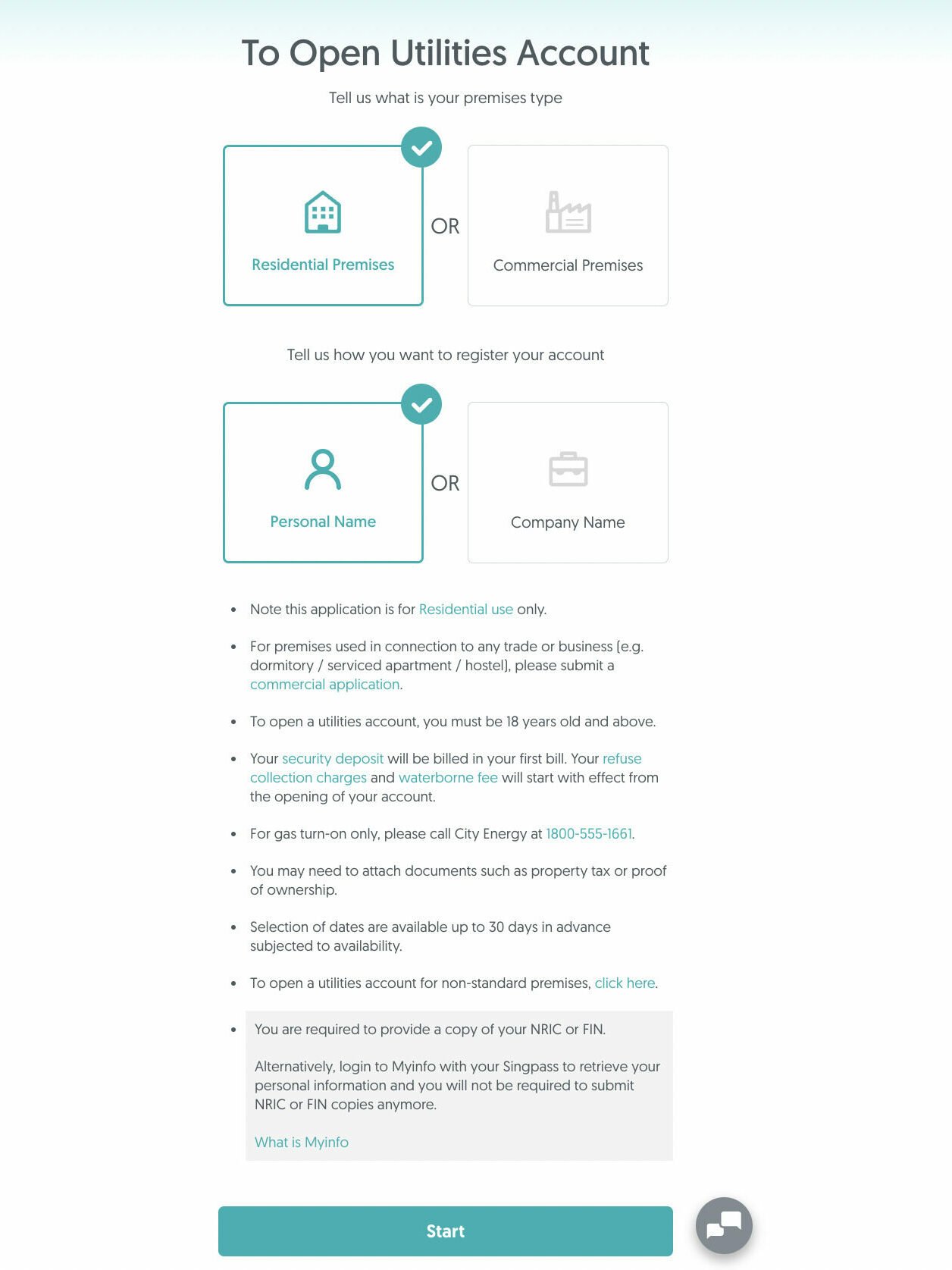 sp utilities set up account