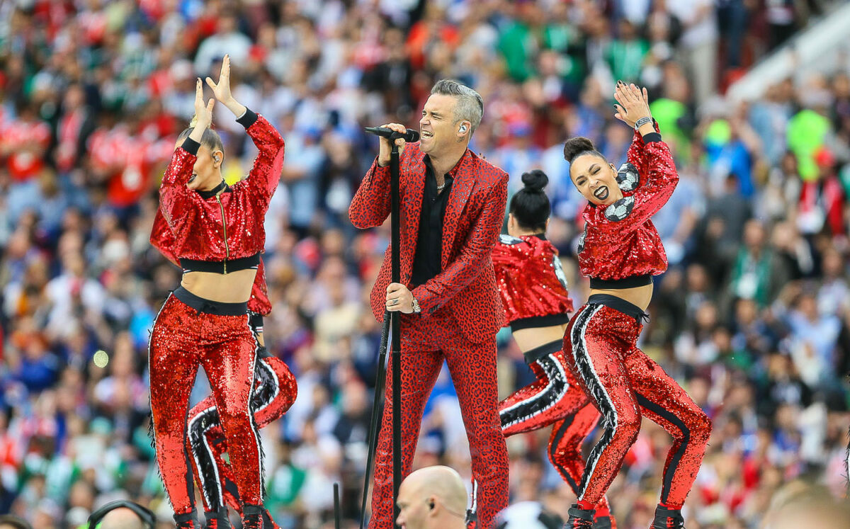 Robbie Williams performing during the FIFA World Cup 2018