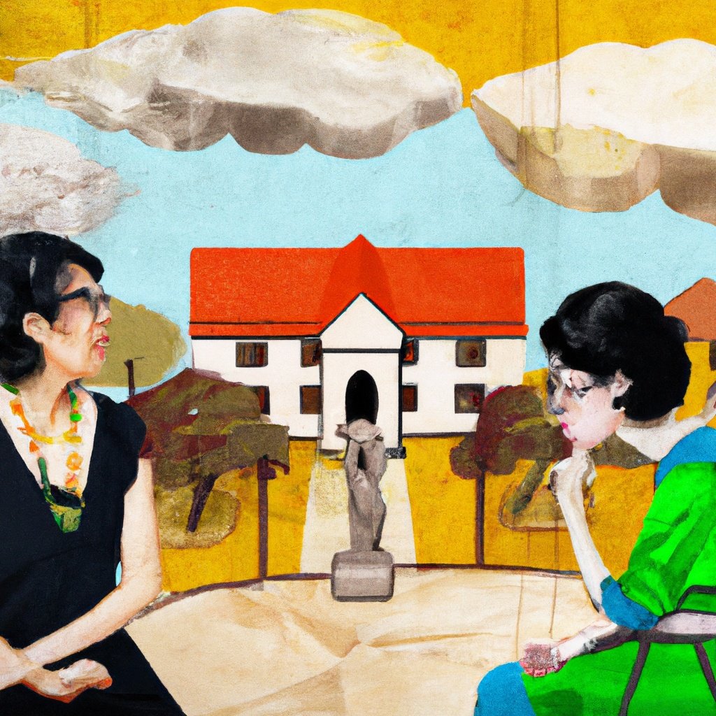 Collage image two women dispute over house