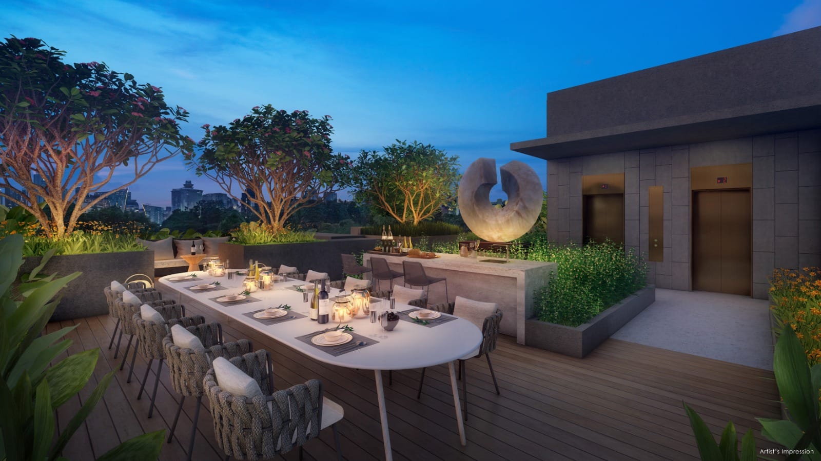 artist's impression of a dining area at the rooftop of Orchard Sophia