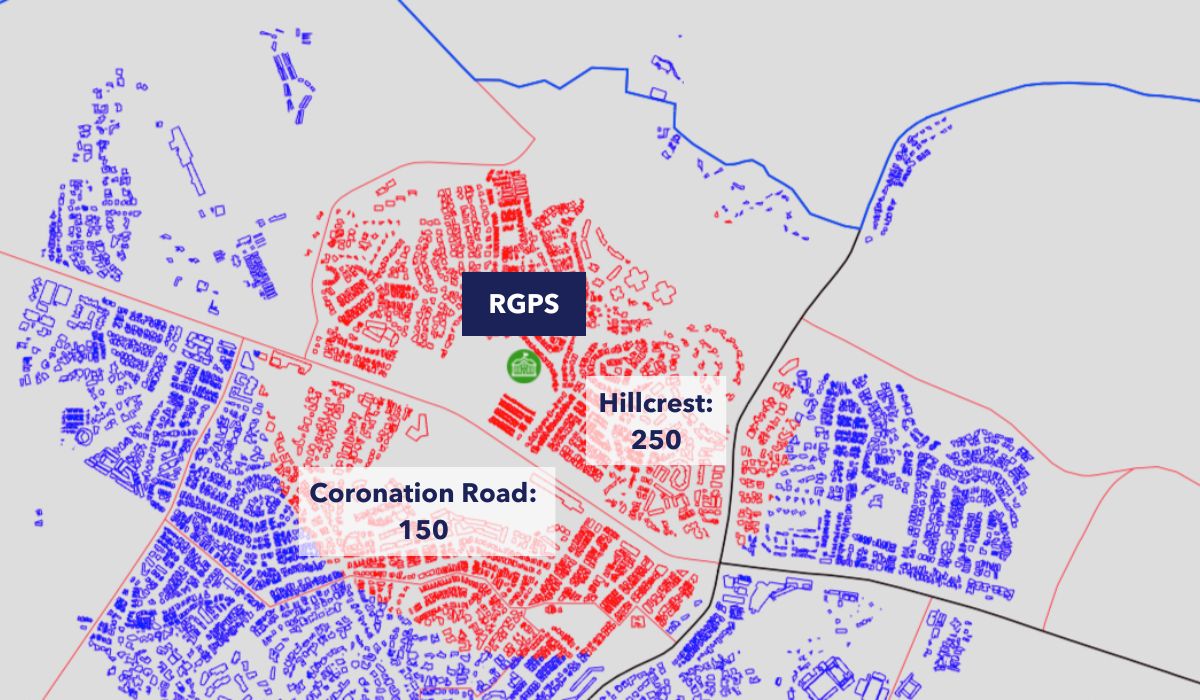 population of girls aged 0 - 4 (in 2021) in planning subzones within 1km of RGPS