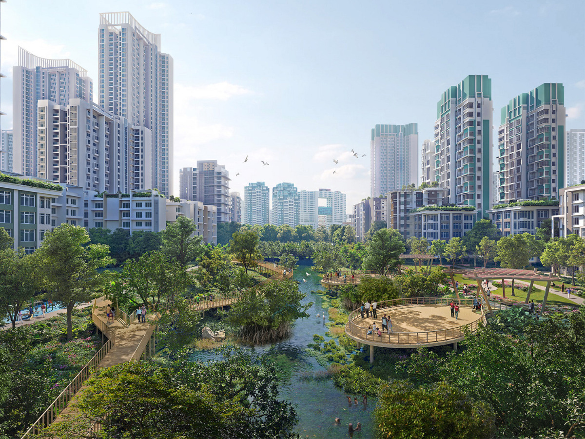 Artist impression of an upcoming park located within the prospective Keppel residential district - Bukit Merah transformation