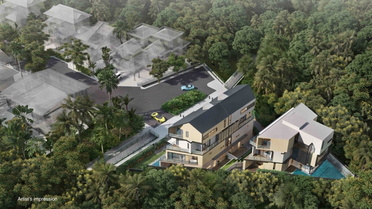 Aerial view Villas @ Greenbank with text