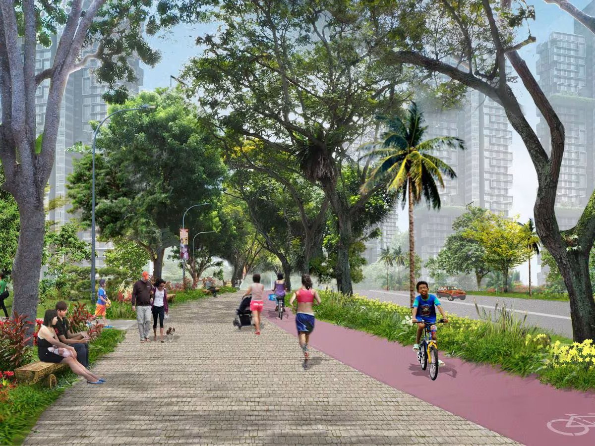 Artist impression showcasing specialised cycling lanes and pathways for pedestrians connecting Commonwealth MRT Station to the Rail Corridor - 5,500 new flats