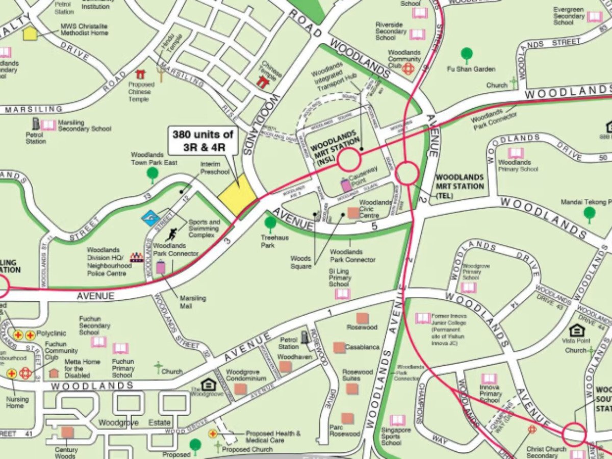 December 2023 BTO Woodlands Street 13 and Woodlands Avenue 5 Map