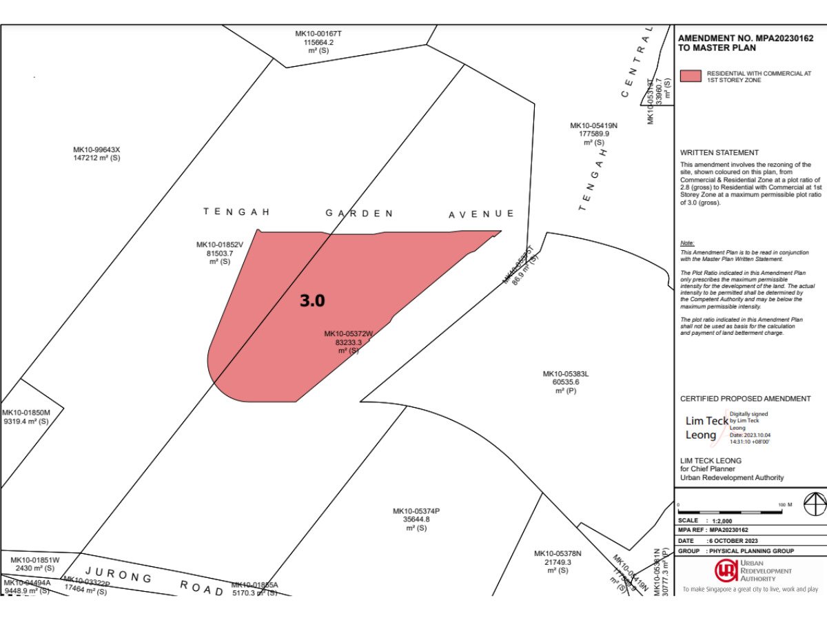 Map of amendment to commercial and residential plot at Tengah Garden Avenue (other sites include one-north)