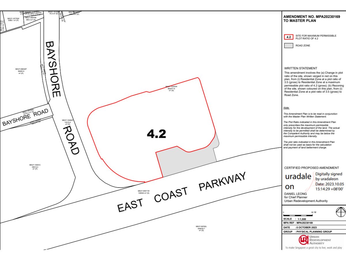 Map of amendment to a residential plot at Bayshore Road (other sites include one-north)