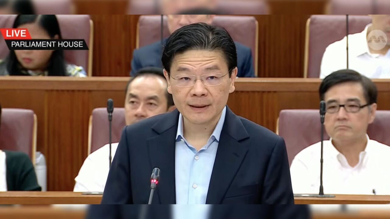 Prime Minister Lawrence Wong giving the Budget 2025 speech on February 18.