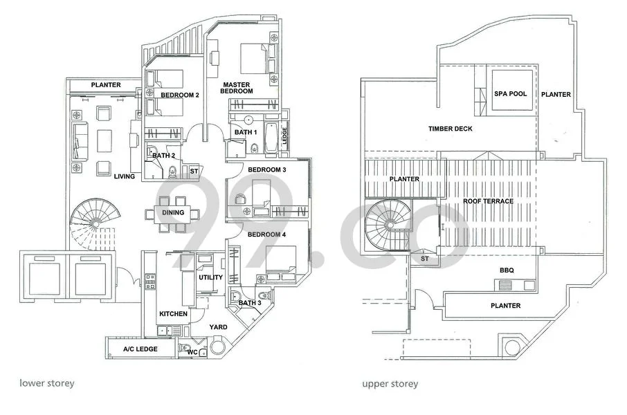 The floorplan of the 3,197-sqft, 4-bedroom penthouse at Edelweiss Park Condominium