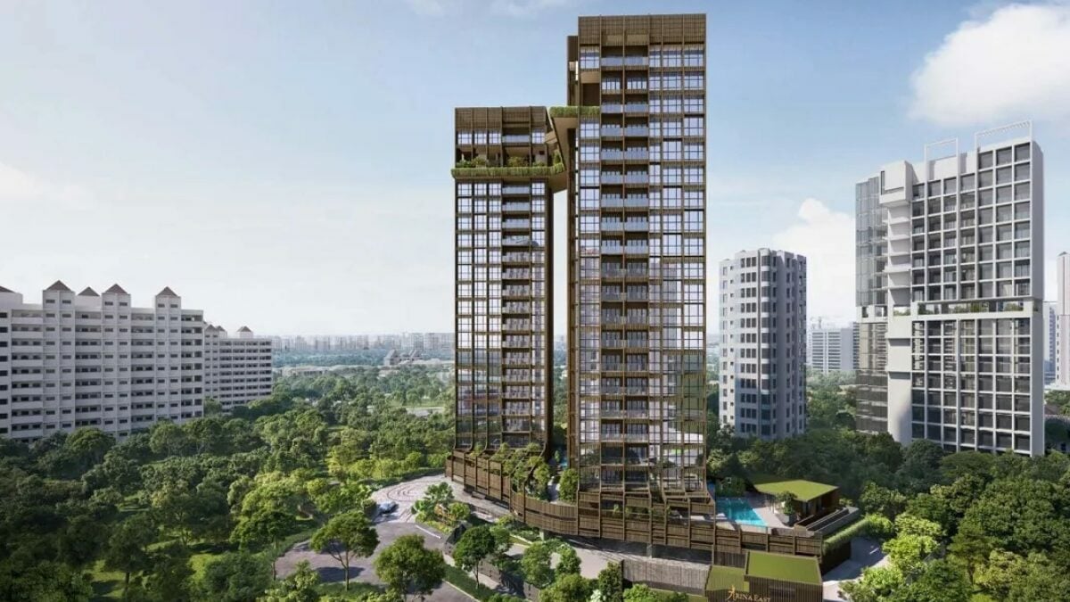artist impression of an aerial view of arina east residences