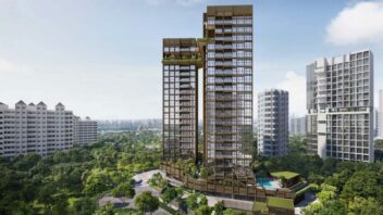 artist impression of an aerial view of arina east residences