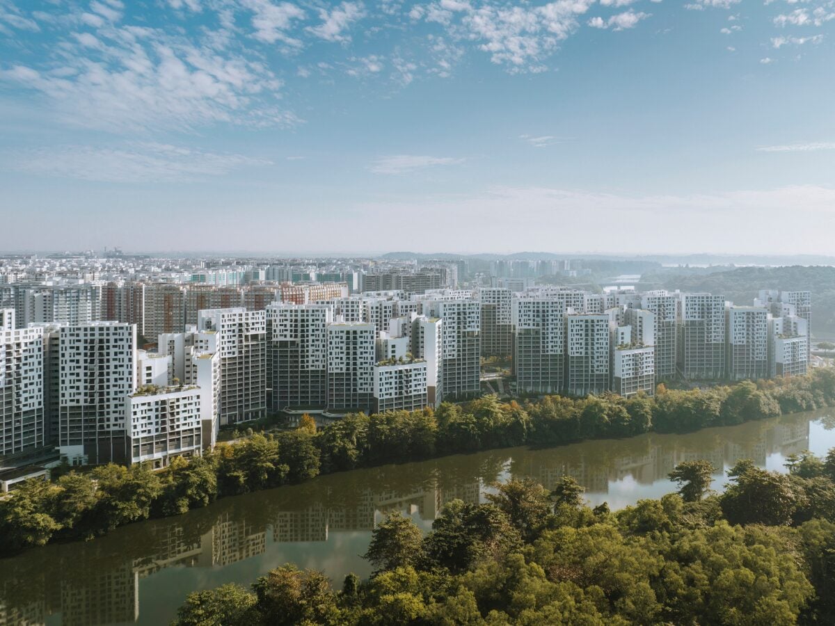Housing development along the river in Singapore