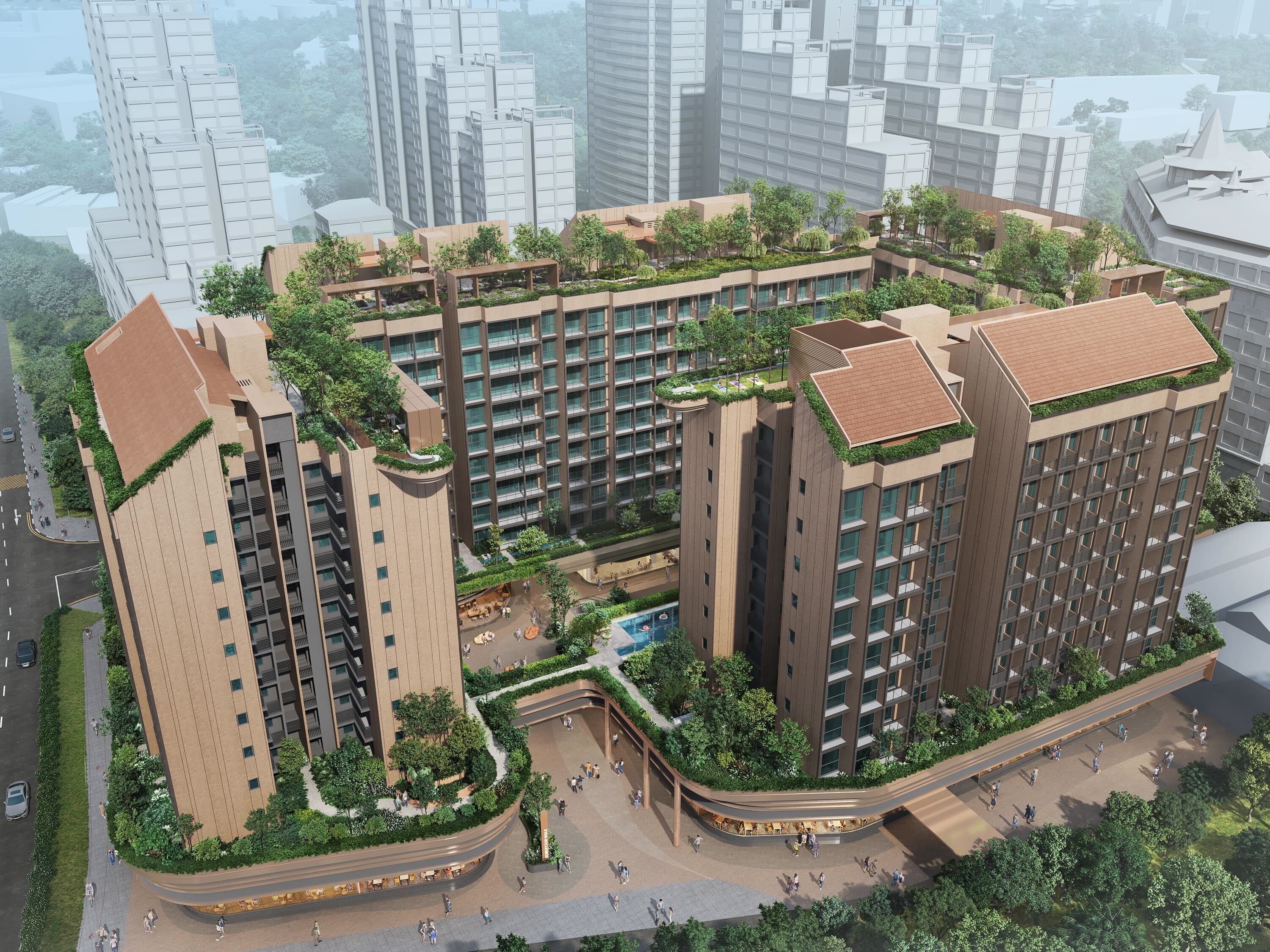 The Robertson Opus by Frasers offers 348 residential units with 26 shops on the ground level.