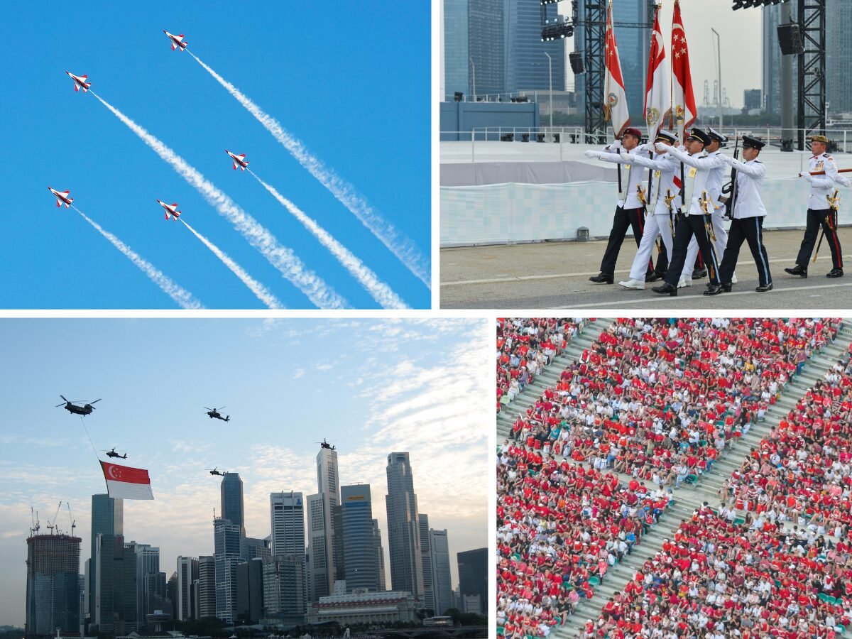 a collage of events during previous Singapore national day parades