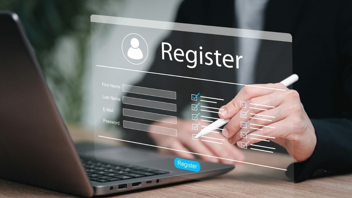 Businessperson registering online