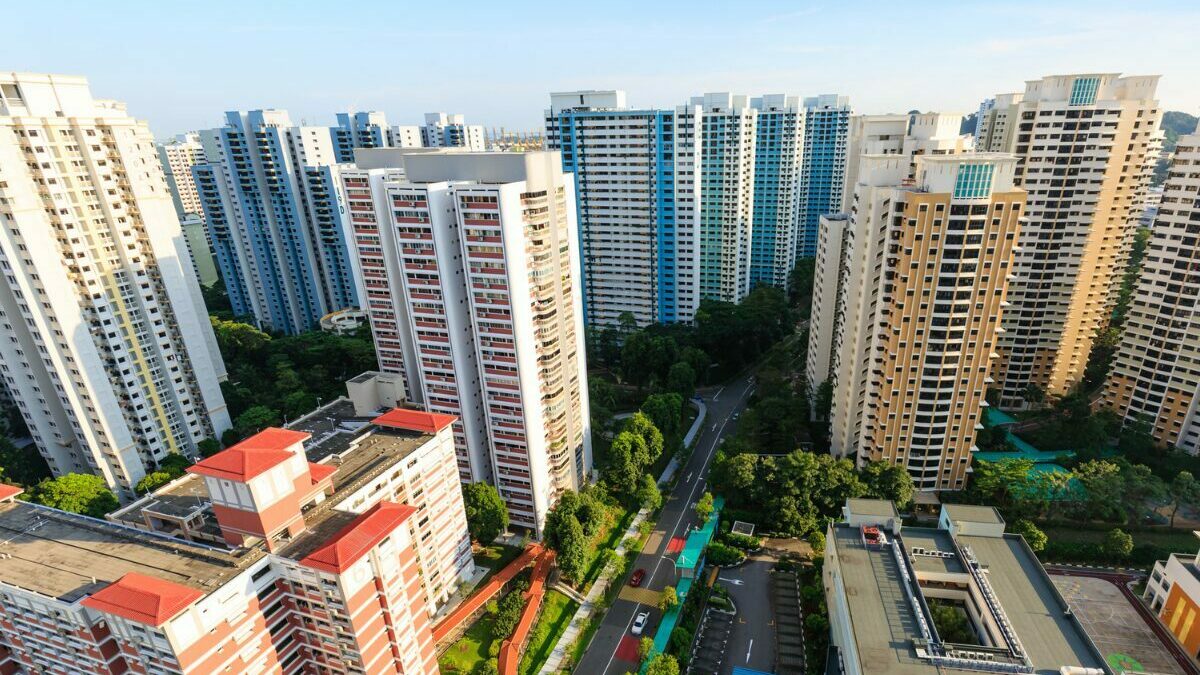 aerial view of public housing in singapore - hdb flats and condos are shrinking