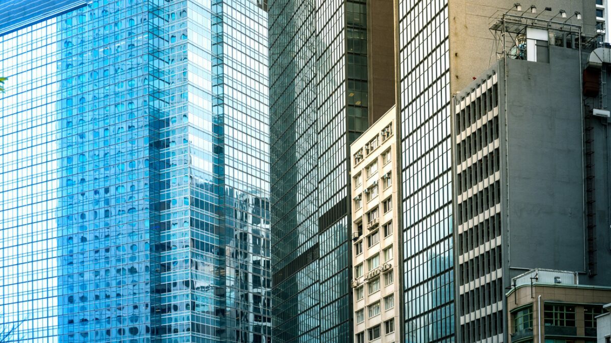 Modern office building detail, glass surface
