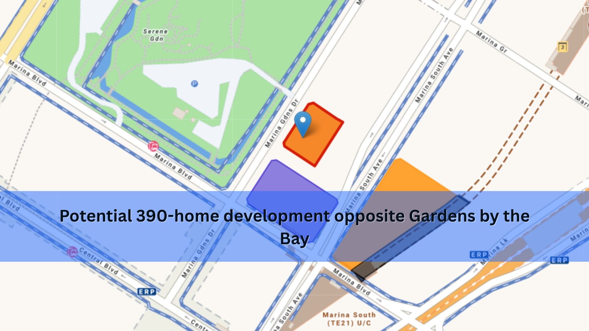 URA location map showing the Marina Gardens Lane GLS site opposite Gardens by the Bay and near Marina South MRT station.