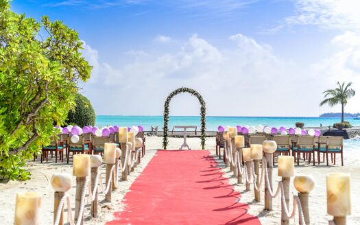 Photo of an outdoor wedding venue on a beach