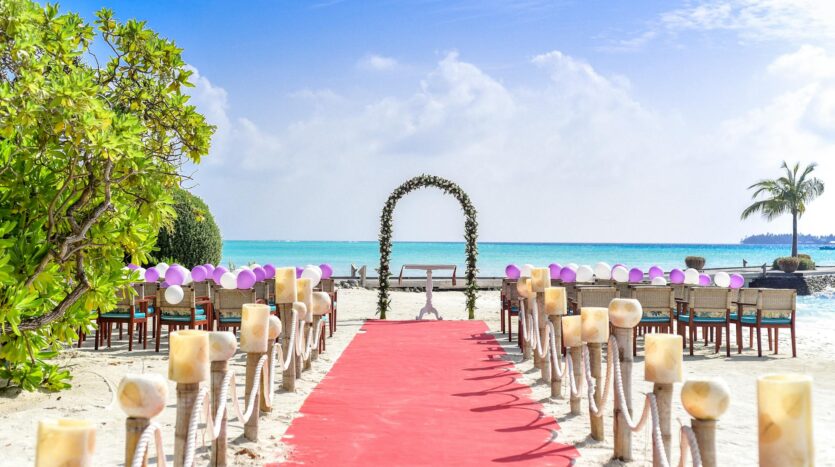 Photo of an outdoor wedding venue on a beach